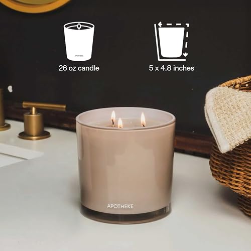 Image of APOTHEKE Luxury Scented 3-Wick Jar Candle, Canvas, 32 oz - Large - Linen, Musk & Lily of The Valley Scent, Strong Fragrance, Aromatherapy, Long Lasting, Hand Poured in USA
