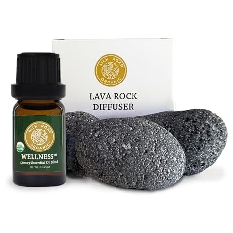 Natural Lava Rock Passive Diffuser & Organic Wellness Essential Oil Vitality Blend - 100% Natural Volcanic Aromatherapy by Silk Road Organic, Thrive Naturally Cover