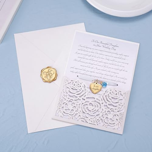 Image of MIXJOY Something Blue Gift for Bride, Wedding Day Bridal Blue Pearl Angel Wings Bouquet Garter Charm for Bride to Be
