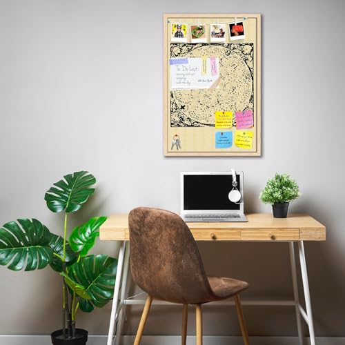 Image of ArtzFolio Old Maps & Symbols | Bulletin Board Notice Pin Board | Vision Soft Board Combo with Thumb Push Pins & Sticky Notes | Natural Brown Frame | 20 x 30 inch (51 x 76 cms)