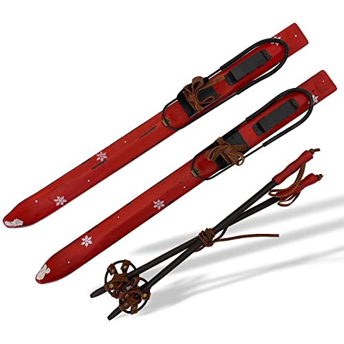 Kit de esquí madera decoración fijación deporte de invierno 52cm estilo antiguo
