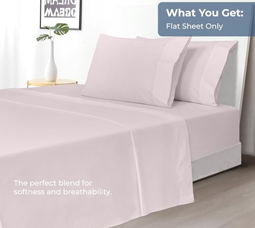 Image of Royale Linens 100% Organic Cotton Twin XL Flat Sheet Only - Super Soft - Percale Top Sheets - Twin XL Flat Sheet Sold Separately - Breathable, Cool & Crisp Sheets Only (66 inch x 102 inch, Lavender)