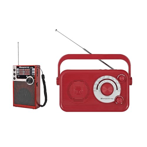 Radio portátil bolsillo AM FM SW y altavoz BT rojo miniatura 1