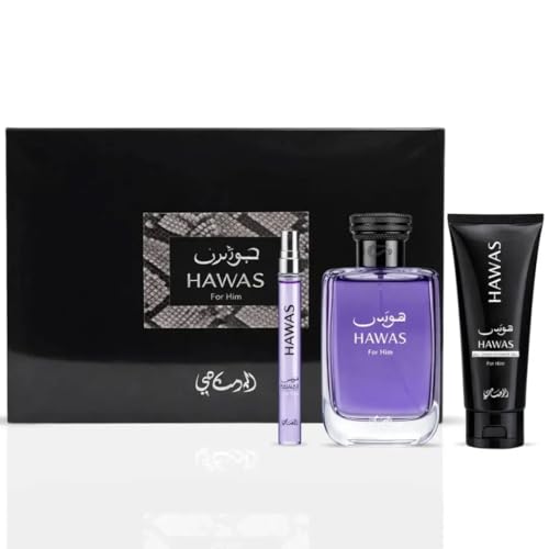 Image of RASASI Hawas For Men 3-Piece Perfume Gift Set Eau De Parfum Spray 100ML (3.4 Oz) & 10ml (0.34 Oz) & Shower Gel 60ml (2.03 Oz)