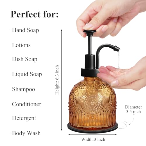 image for Amolliar 8 Oz Vintage Glass Bathroom Soap Dispensers with Pump, 2 Pack
