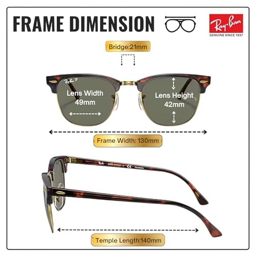 Image of Ray-Ban RB3016 CLUBMASTER CLASSIC Square Shaped Sunglasses for Men & Women with Official RAYBAN Eyewear Kit