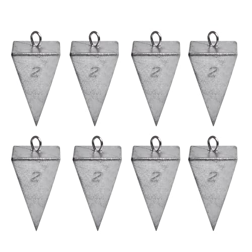 Pyramid Sinkers Fishing Weights Saltwater Bullet Fishing Weights Pyramid Sinkers Ocean Surf Fishing Gear Catfish Tackle Fishing Weights Sinker(2oz-8pcs)