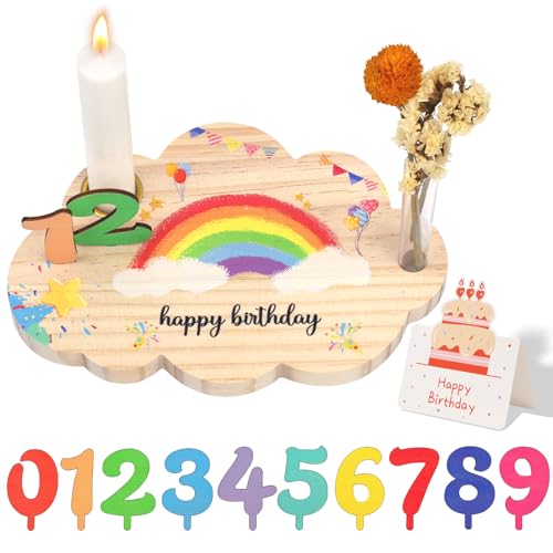 PAPAcroscoma Geburtstagsteller Holz: Regenbogen-Geburtstagskranz...