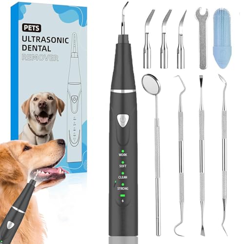 Psytpusa Plaque Remover for Teeth Pet Ultrasonic Cleaner Dog Plaque and Tartar Remover with LED Light Dog Teeth Cleaning Dental Care Kit for Tartar and Stains Suitable for Dogs and Cats (Black)
