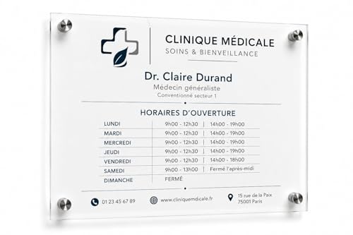 Plaque acrylique personnalisée 20x20 avec impression UV pour l'affichage de logo et d'horaires