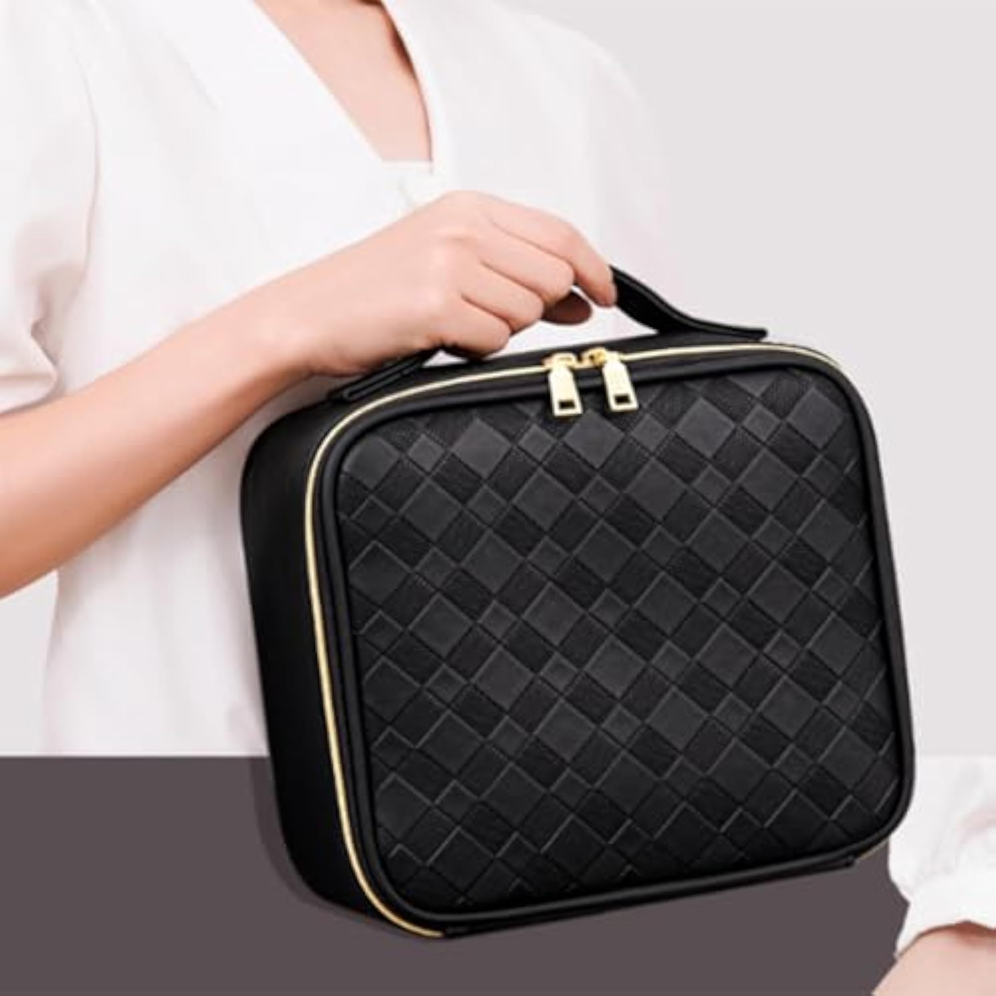 LED Makeup Mirror Carrying Case Waterproof Organizer