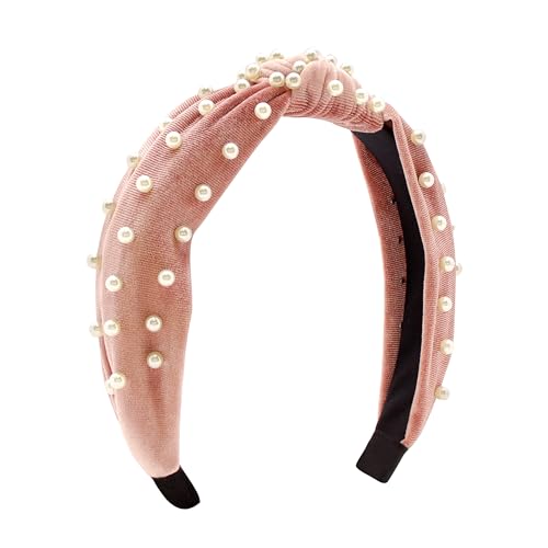 Wee Ones Girls Velvet Wrapped Headband with Knot and Faux Pearls, Mauve