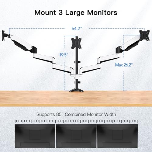 image for HUANUO Triple Monitor Stand - Full Motion Articulating Gas Spring Moni