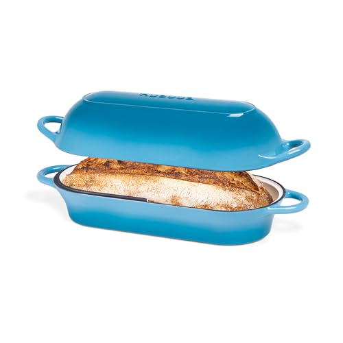 Enamelled Cast Iron Bread Loaf Pot Dutch Oven for Sourdough Bread Baking Oven Safe Non Stick Bread Pot Rectangular Light Blue 32cm x 16cm by Nuovva