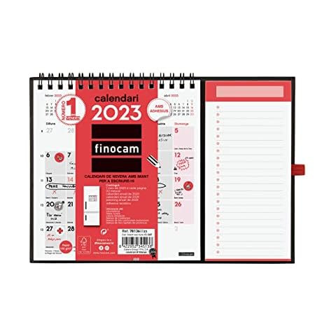 Finocam - Neutral Fridge Calendar 2023 with Magnet to write January 2023 - December 2023 (12 months) Catalan Cover