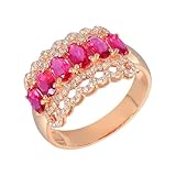 ANAZOZ Anillo de Boda de Mujer Hueco y Oval con Rubí Creado de 1.4ct y Moissanita, Anillo Boda Oro Rosa 14 K de Mujer, Oro Rosa, Talla 26(66mm)