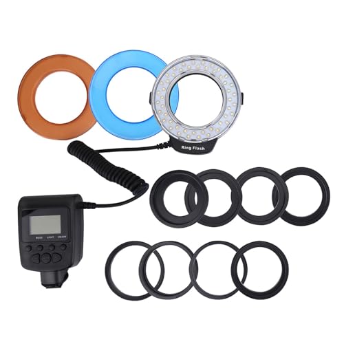 Potente Illuminazione LED: Flash Anulare Macro LED con 8 Adattatori per Fotocamera Reflex, 4 Filtri CPL, Luce di Riempimento Ricaricabile per Nikon Canon Sony Pentax Olympus -