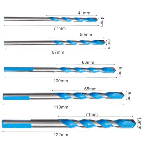 NUTTDOO Concrete Drill Bit Set,5 Packs Masonry Drill Bit Set, Tile Tip Drill Bits Set for Ceramic Tile, Concrete, Brick Wall,Cement,Wood,Size(4/5/6/8/10mm) 2 NUTTDOO Concrete Drill Bit Set,5 Packs Masonry Drill Bit Set, Tile Tip Drill Bits Set for Ceramic Tile, Concrete, Brick Wall,Cement,Wood,Size(4/5/6/8/10mm) - Image 2