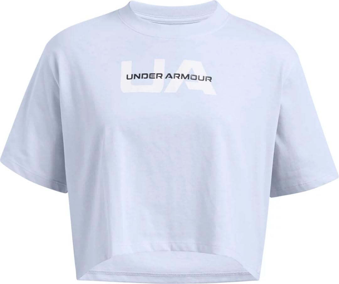Under Armour 1386846-464-LG UA W Boxy Crop Branded SS Nimbus Blue LG
