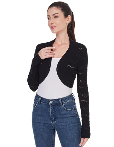 Image of AmelieBoutik Women Long Sleeve Lightweight Cable Knit Hollow Out Cropped Cardigan Open Front Bolero Shrug