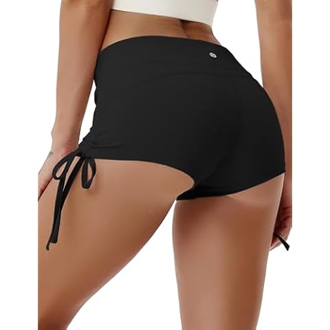 BUBBLELIME Stretch Sexy Booty Yoga Shorts for Women Adjustable Side Ties_Black S_BWHB006 Cover