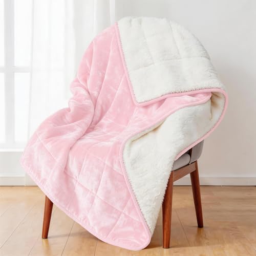Image of Alomidds Weighted Blanket Queen Size 15lbs 60x80 inches, Sherpa Weighted Blankets for Adults,Fluffy Warm Sherpa & Cozy Soft Flannel Thick Heavy Blanket for All-Season with Glass Beads, Pink