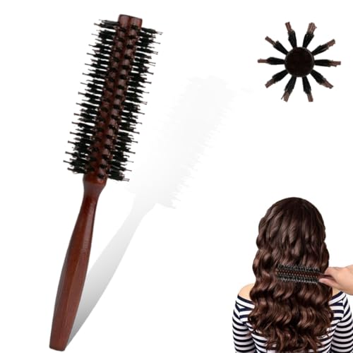 Cepillo redondo para secado, pelo de nylon con rodillo,cepillo de pelo redondo de cerdas de jabalí, para flequillo, cabello fino, rizado, para secar, peinar, rizado
