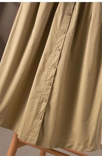 Women's Cotton Elastic Waist Slimming A Line Skirt Solid Color with Large Pocket4