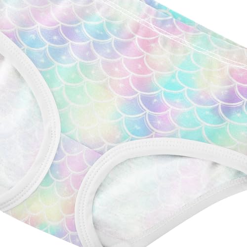 Joisal Iridescent Pastel Mermaid Scales Little Girl Panties Toddler Underwear Floral Cotton Cartoon Briefs Kids Undies 2t4