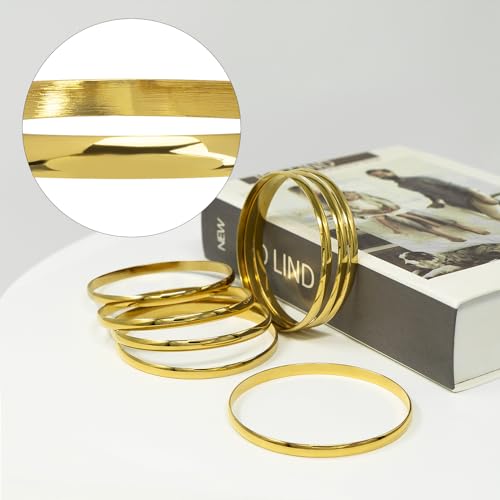 Linkidea Plus Size Bangle Bracelets Set for Women, Set of 8 Stainless Steel Extra Large Round Bangles4