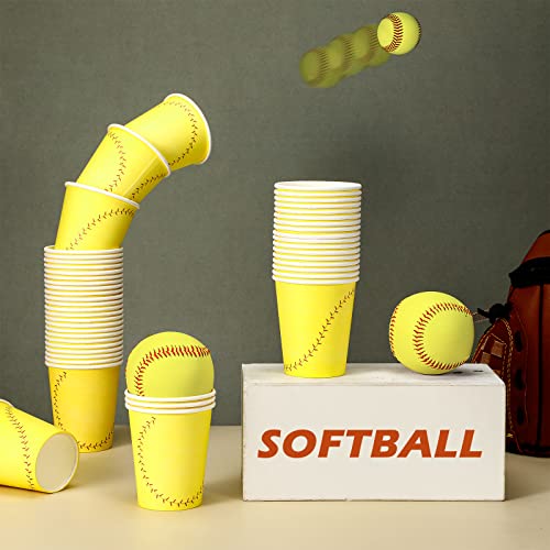 Gobelet jetable en papier à fond jaune graphique pour table de softball
