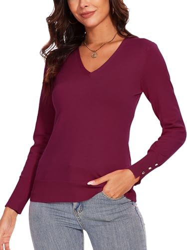 Image of Spicy Sandia Women's V Neck Pullover Sweaters with Dressy Cuffs | Long Sleeve Business Casual Knit Tops