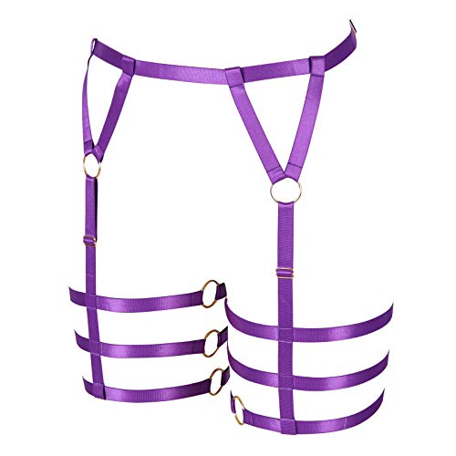 Women's Body Harness Garter Belt Lingerie Cage Leg Strap Punk Gothic Plus Size Stretchy Fabric Festival Rave (Dark Purple) #TOP3