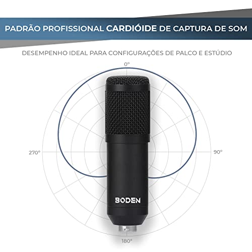 Kit Microfone Condensador BM800 Estúdio Profissional Boden USB Preto