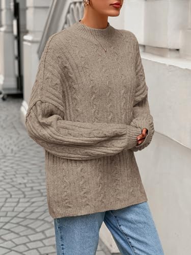 PRETTYGARDEN Womens Sweater 2025 Long Sleeve Crewneck Cable Knit Oversized Sweaters Pullover Exposed Seam Fall Outfits4