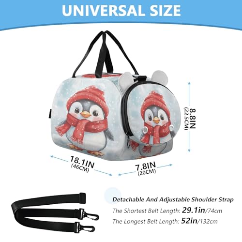 Penguin Winter Red Hat Kids Travel Duffel Bag for Boys Girls Overnight Weekend Tote Bag with Shoes Compartment for Trip Beach Swim3