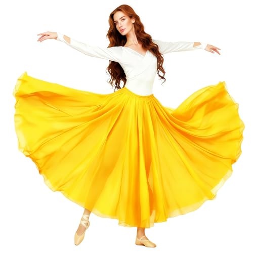Jupe de danse du ventre en mousseline fluide jaune taille unique