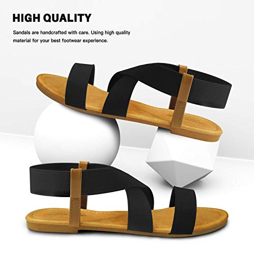 Daydaygo Sandals For Women │ Cute Comfortable Flat Sandals With Elastic Strap│Durable Slip On Womens Sandals Clearance│Ladies Boho Cushion Shoes For Summer Fashion Casual (Black, Size 11) #TOP5