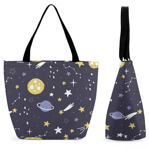 Sac à bandoulière planète de l'espace cabas femme grand format 28.5x18x32.5cm