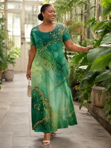Image of SUZONANA Plus Size Dresses for Women Summer Casual Maxi Dress Short Sleeve Loose Vacation Dress