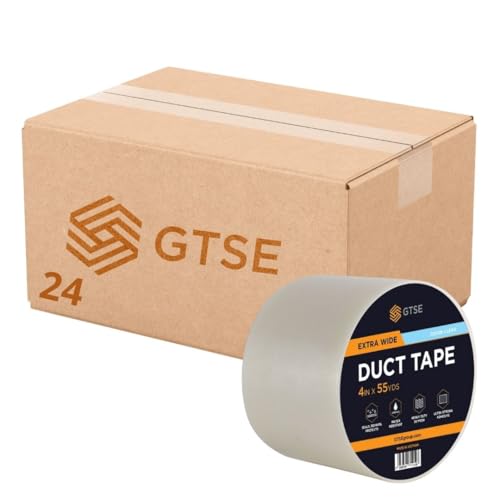 GTSE Wide Duct Tape, Clear, 4 Inches x 55 Yards (164 ft), Heavy Duty, Waterproof Repair Tape for Indoor or Outdoor Use, 24 Rolls