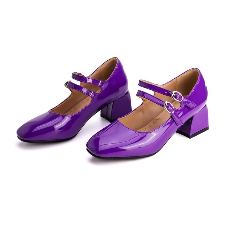 ZQW Cute Mary Jane Pumps for Women Mid Block Heel Square Toe Patent Leather Buckle Straps Plus Size Lolita Cosplay Prom Dance Party Shoes3