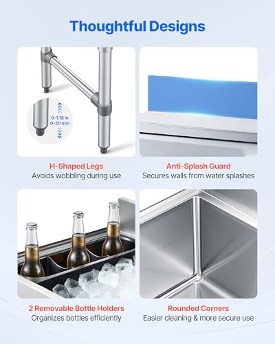 Image of VEVOR Commercial Ice Bin,19 Inch Stainless Steel Ice Chest with Sliding Lid and Bottle Holders, Cooler Cart Cocktail Unit for Bar Restaurant Pub, NSF Certified