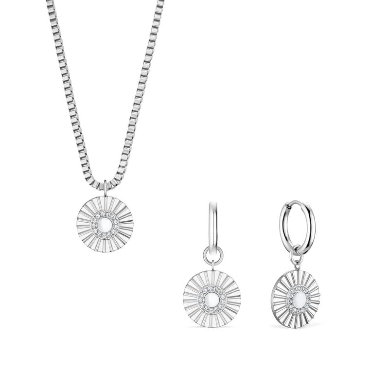 BERING Arctic Flowers - Parure di gioielli con collana e orecchini a cerchio in argento
