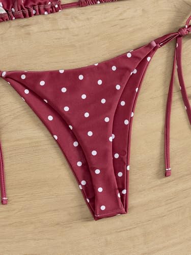 Image of Tainehs Women's Sexy Halter Thong Bikini Tie Two Sides Bottom Triangle Bikini Swimsuits
