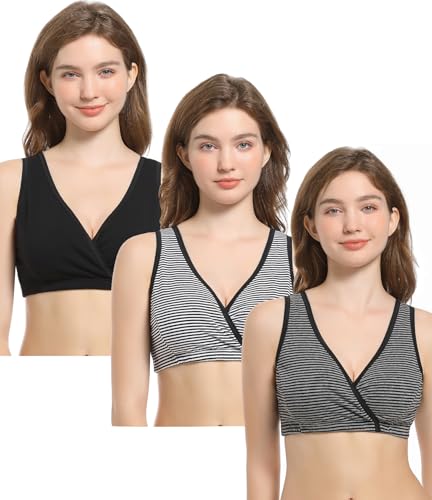 Image of CAKYE 3 Pack Maternity Nursing Sleep Bra Breastfeeding Cotton Bralette