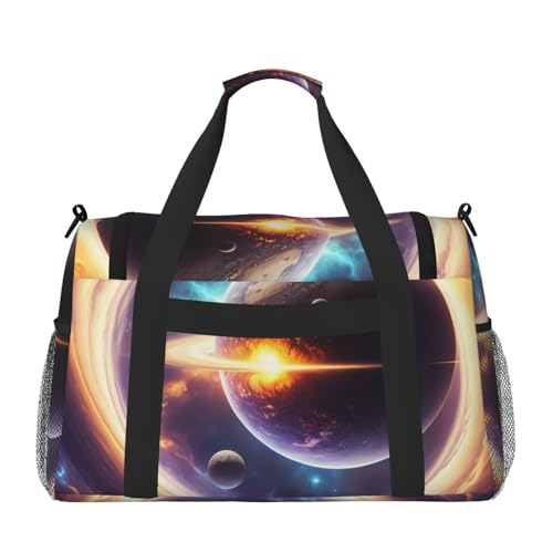 Space Planet Print Travel Duffle Bag - Foldable Personal Item Travel Bag for Women & Men,Carry-On Convertible Crossbody Tote Bags with Adjustable Shoulder Strap & Pockets 13x10.2x19.7 in2