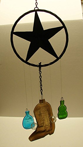 Lone Star Cowboy Handmade Wind Chime with Boot and Guitar Bottles