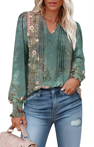 BETTE BOUTIK Long Sleeve Shirts for Women Fall Tops Dressy Blouses Pleated V Neck Tunic Tops for Leggings S-3XL