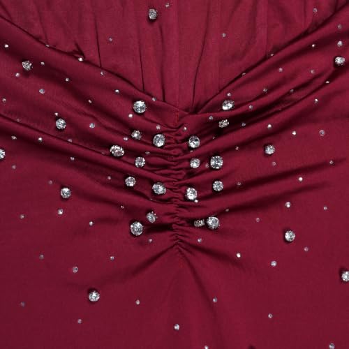 Image of PORRCEY Women's Sexy Rhinestone Lace Sheer Mesh Formal Evening Dress